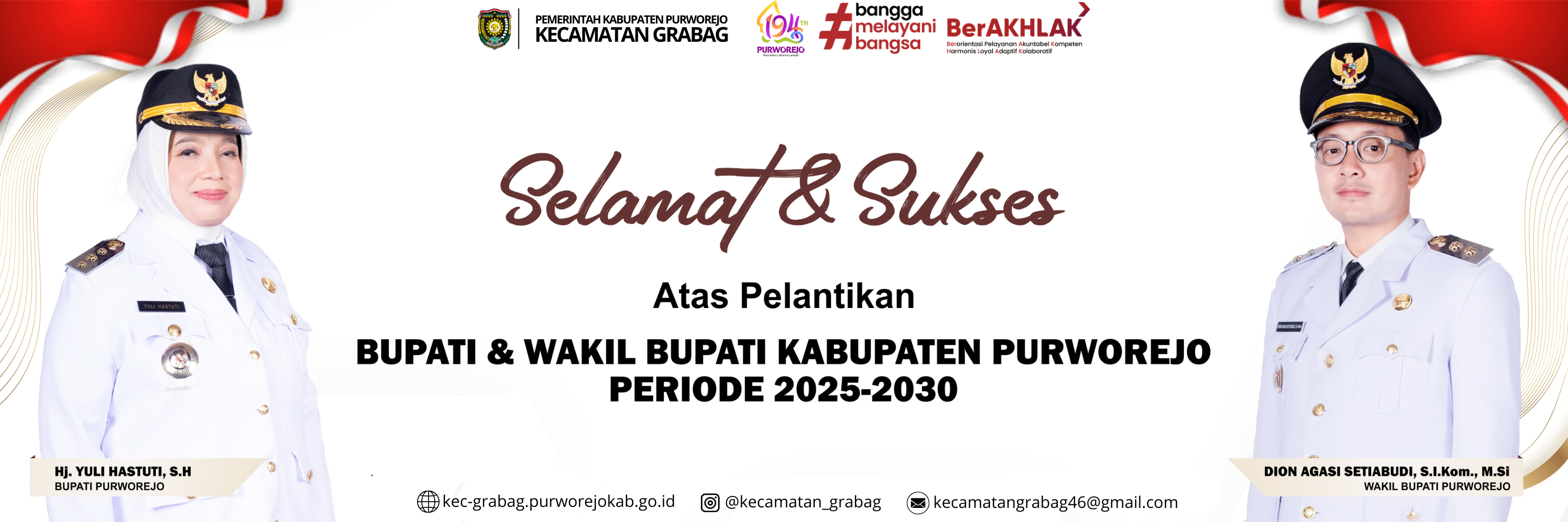 Selamat dan Sukses Atas Pelantikan BUPATI & WAKIL BUPATI KABUPATEN PURWOREJO PERIODE 2025-2050	